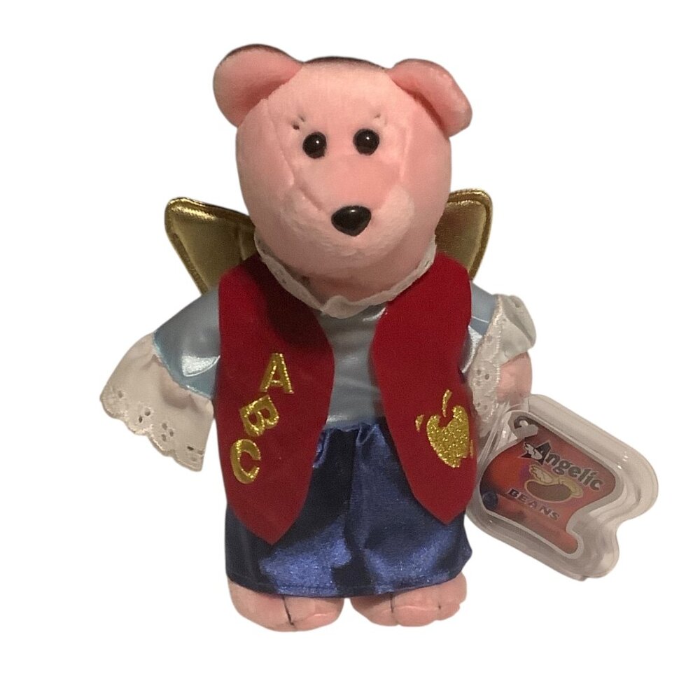 Vtg Angelic Beans Teacher Bear Plush Toy Stuffed Animal With Wings & Tag 8”
